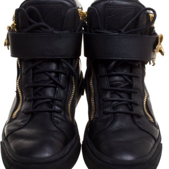 Giuseppe Zanotti Black Leather Eagle High Top Sneakers EUC - Picture 3 of 13